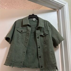 Olive Green Short Sleeve Denim Jacket